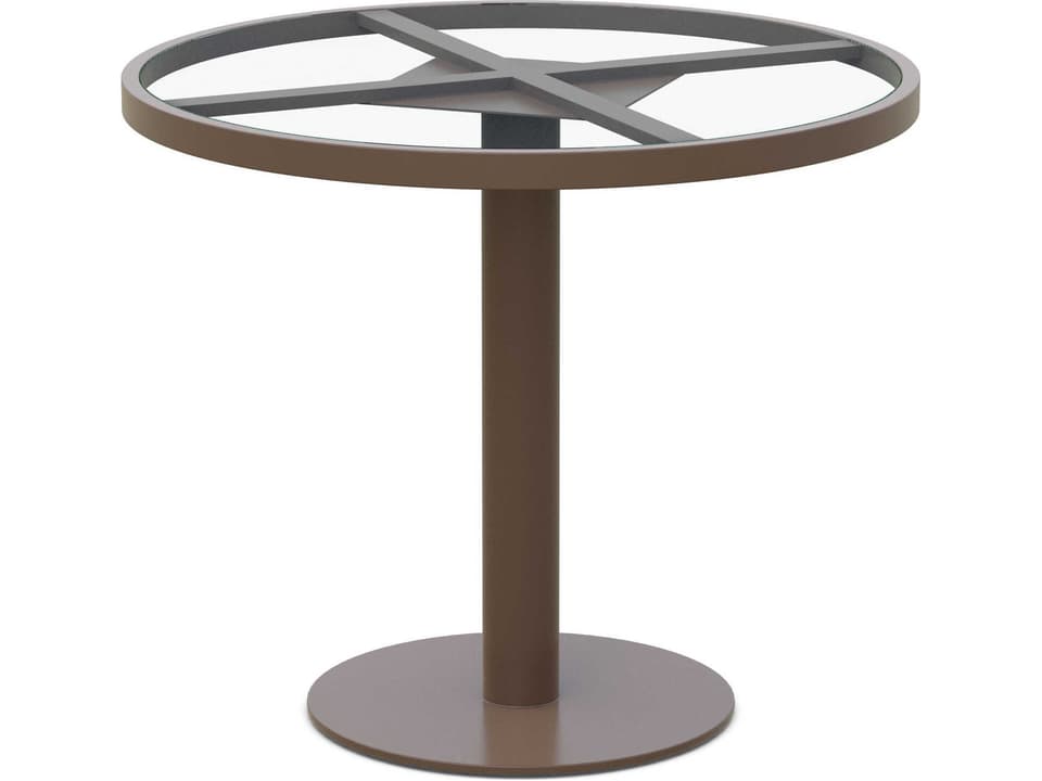 Bordeaux 35-Inch Round Aluminum Dining Table with Glass Top in Matte Bronze
