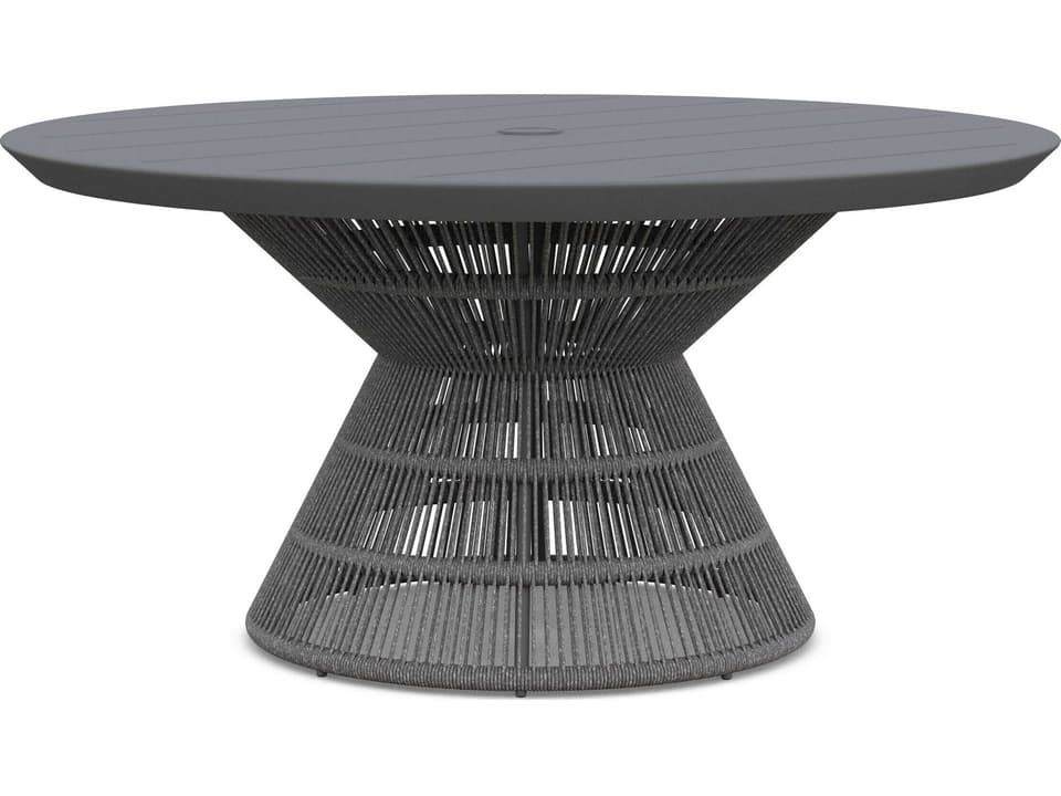 Captiva 60-Inch Round Dining Table with Umbrella Hole in Matte Charcoal