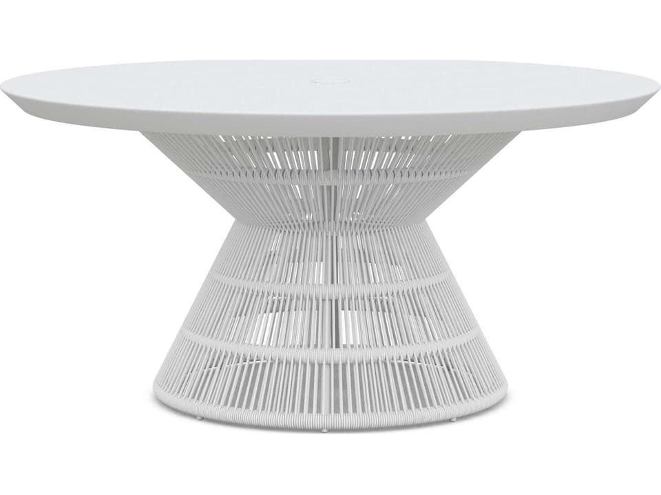 Captiva Matte White Aluminum Rope Round Umbrella Hole Dining Table
