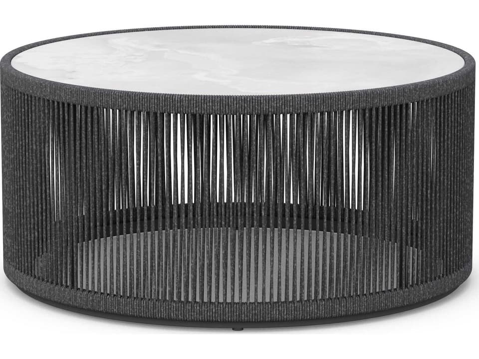 Malta 36-Inch Round Coffee Table with Dekton Top in Pebble