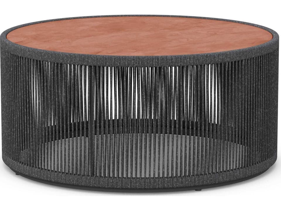 Malta Round Coffee Table with Dekton Top and Pebble Textilene Rope