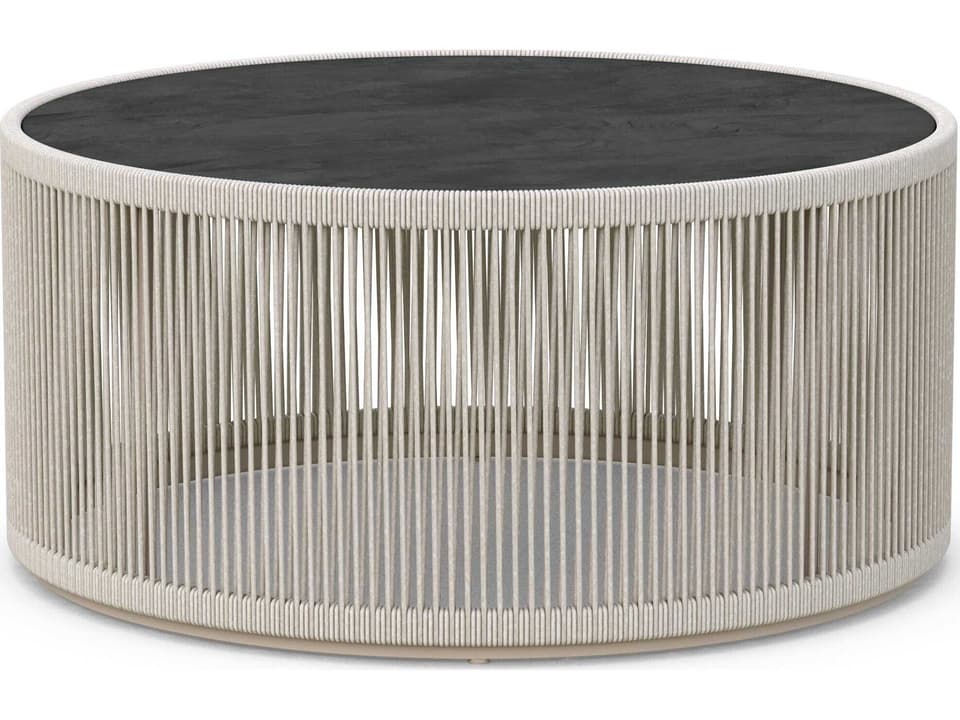 Malta 36-Inch Round Coffee Table with Dekton Top and Birch Textilene Rope