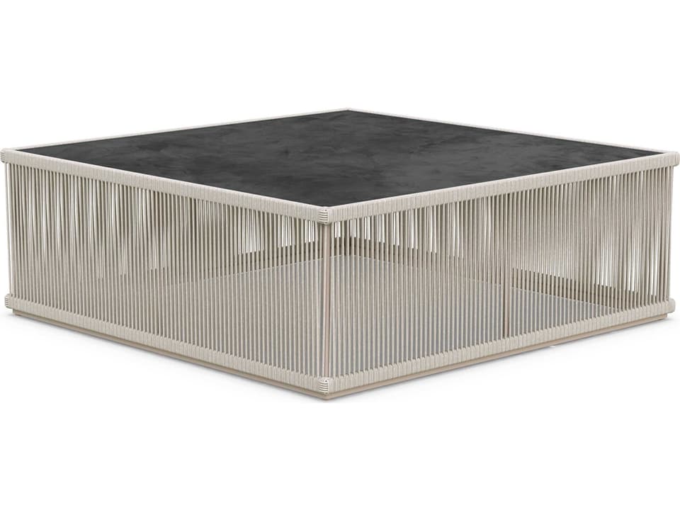 Malta 48-Inch Square Coffee Table with Pebble Glass Top in Birch