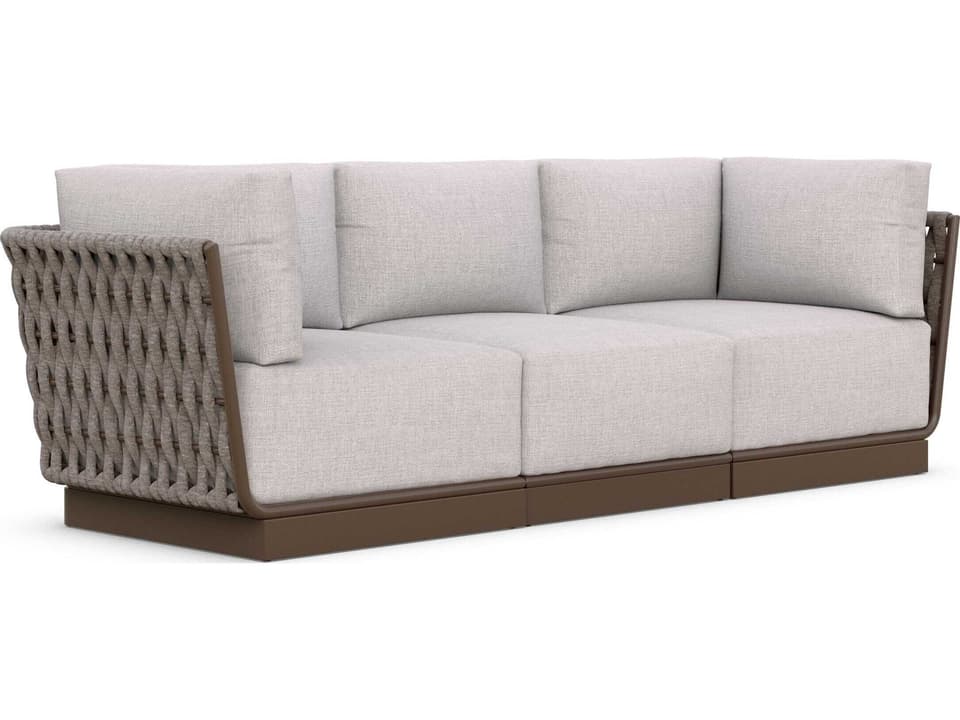 Maui Matte Bronze Aluminum Rope 3 Piece Sectional with Fawn Cushions