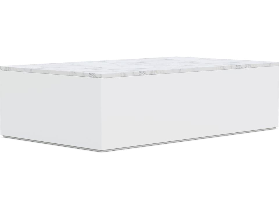 Porto Rectangular Coffee Table with Honed Carrara Marble Top in Matte White