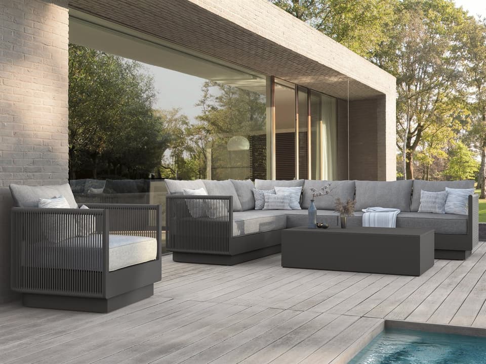 Porto Charcoal All-Weather Rope Sectional Outdoor Lounge Set