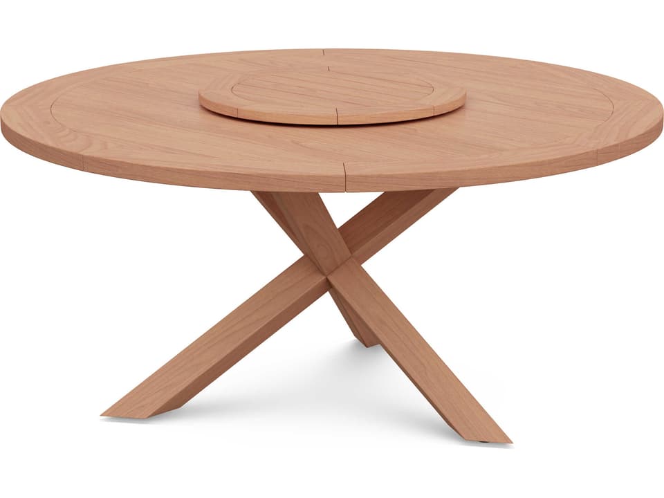 Sicily 63 Inch Round Natural Teak Dining Table with Lazy Susan