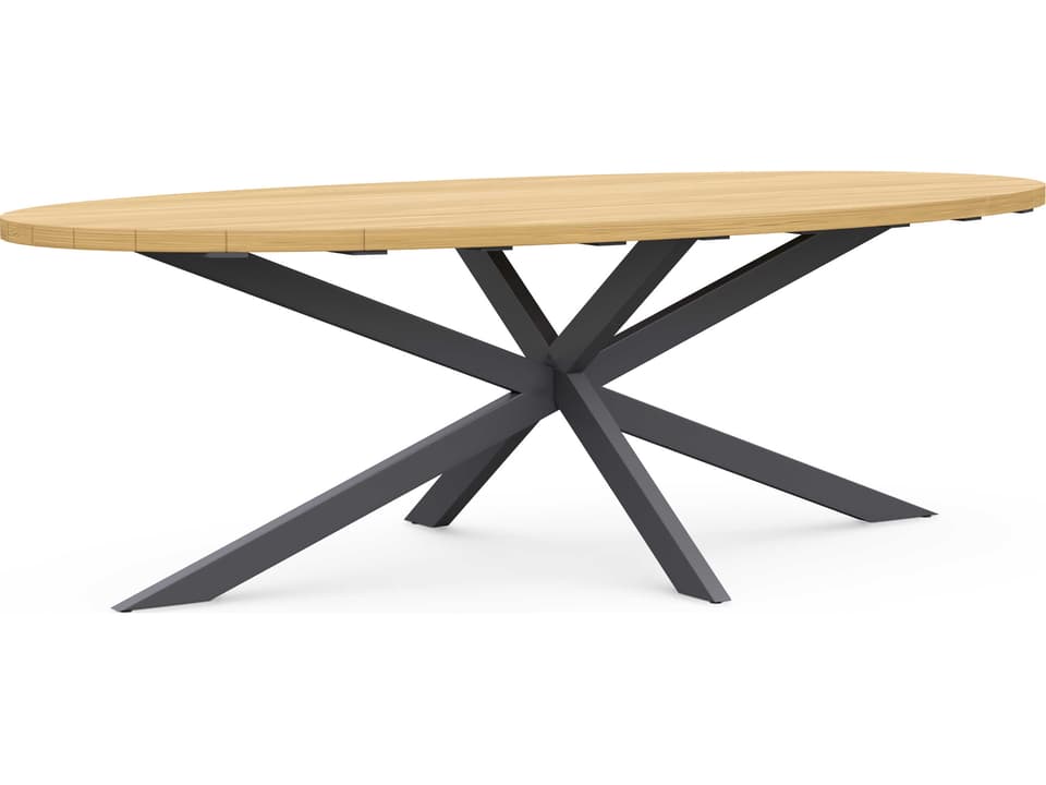 Sicily 94 Inch Anthracite Stainless Steel Teak Oval Dining Table