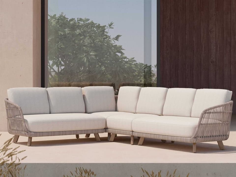 Sicily Wood Cushion Lounge Sectional Sofa Set