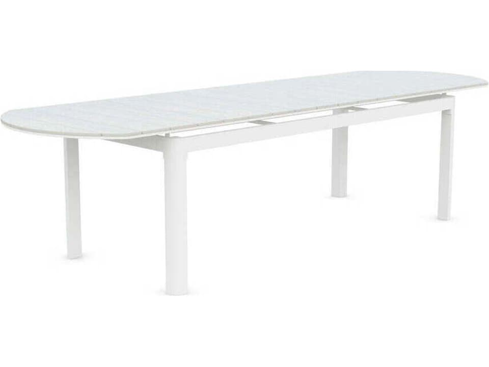 Seville Extendable Aluminum Oval Dining Table with Glacier WeatherWood Top