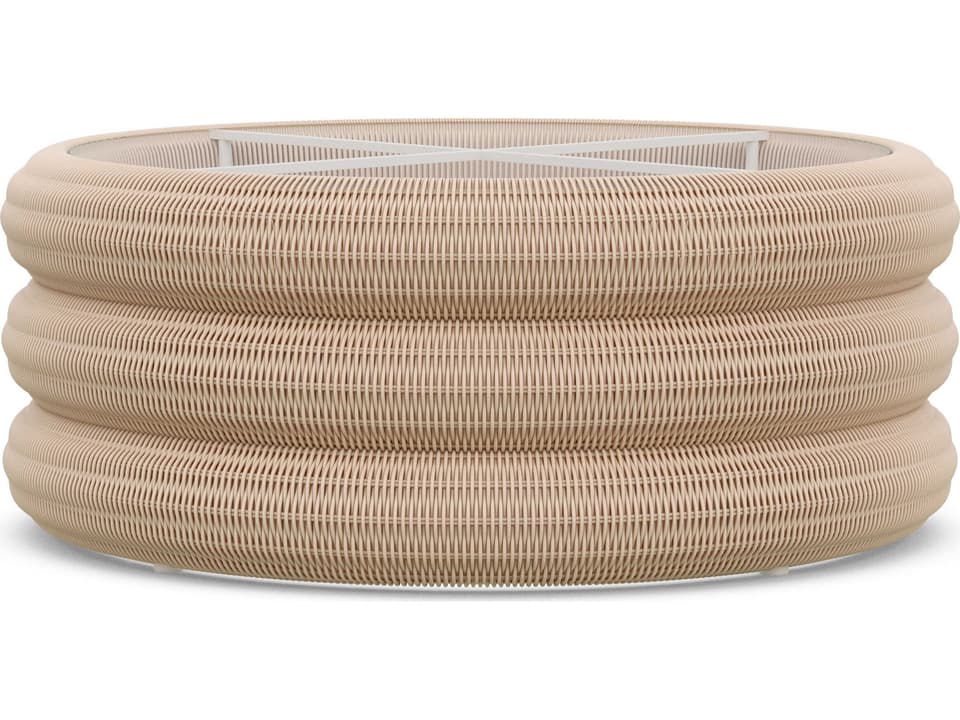 Texoma Round Coffee Table with Glass Top in Almond