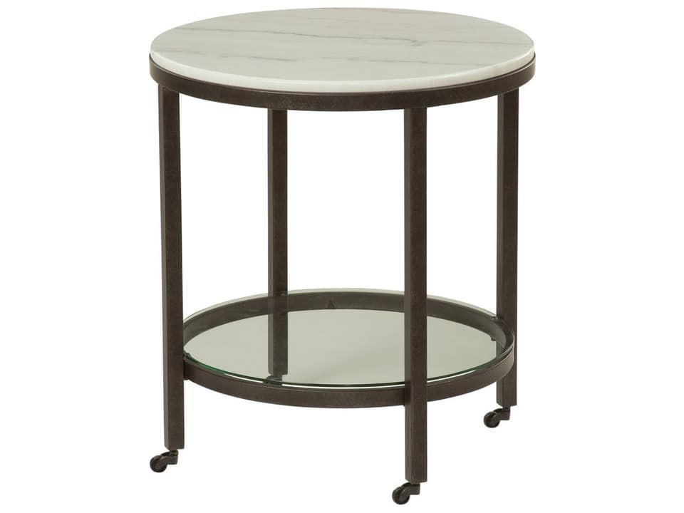 Whitman Round End Table Bronze and Marble with Glass Shelf