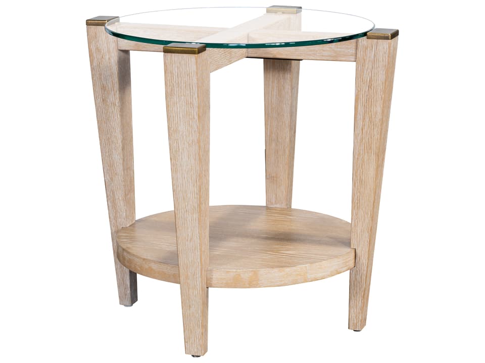 Dunes Round Glass Bleached Oak End Table with Casters