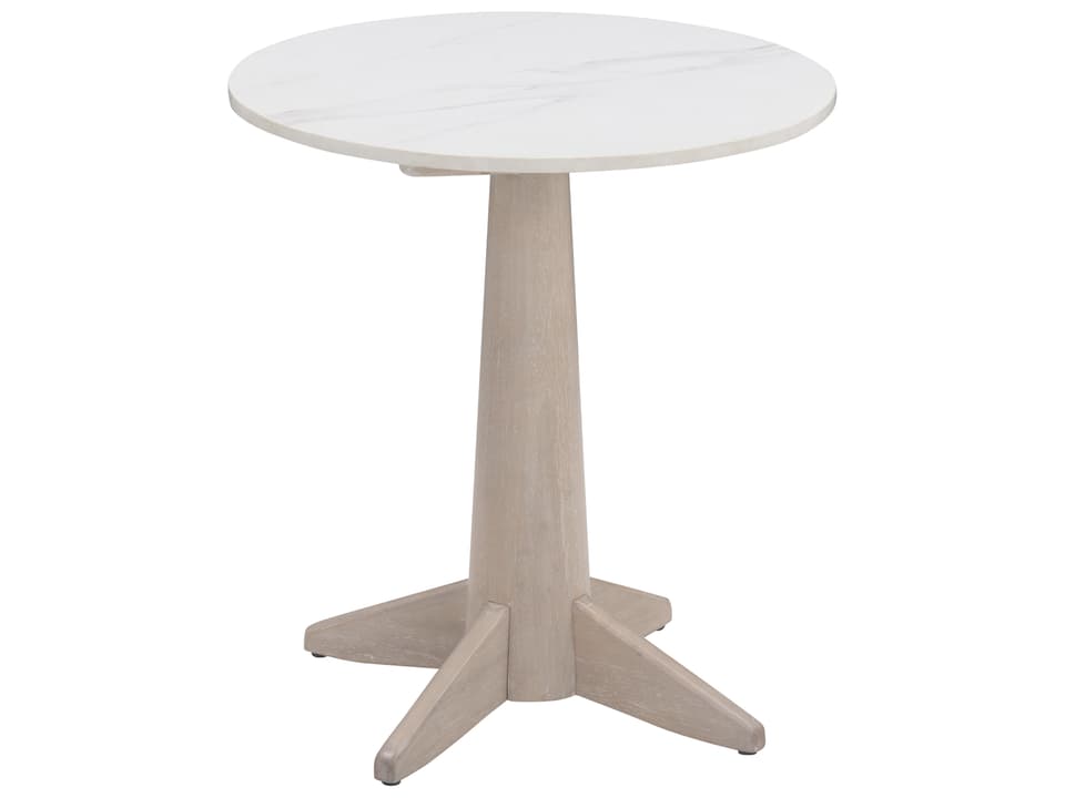 Horizons Round End Table White Marble White Oak Base