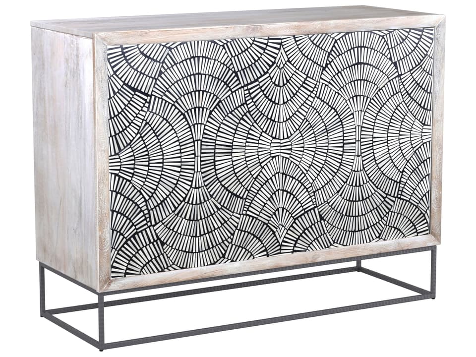 Magnolia Bar Cabinet in White-Wash Mango Wood with Bone and Resin Inlay