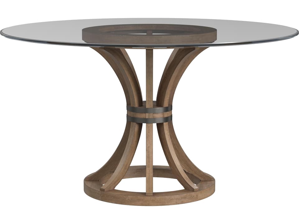 Sheffield Round Dining Table with Glass Top and Weathered Natural Base
