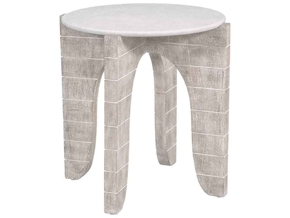 Bali Round End Table White Wash Mango and Faux Plaster