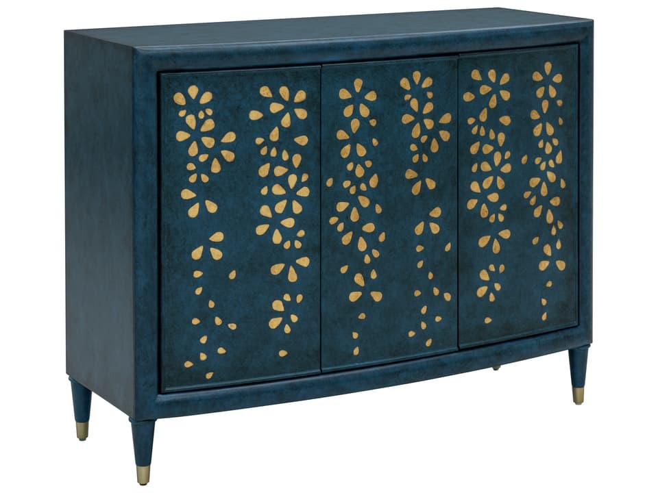 Argento 3-Door Hall Cabinet Antique Royal Blue with Gold Leaf Detail