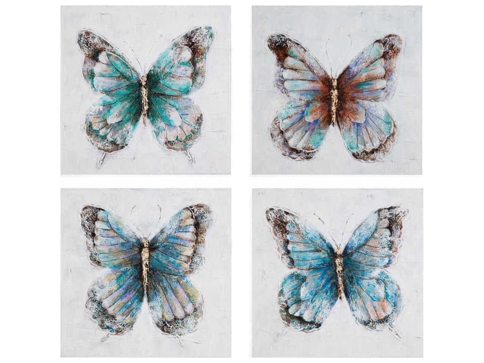 Realism 4-Piece Canvas Wall Art Set Metallic Butterflies