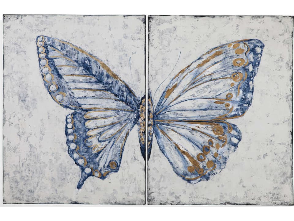 Blue Butterfly 2-Piece Hand-Painted Canvas Wall Art
