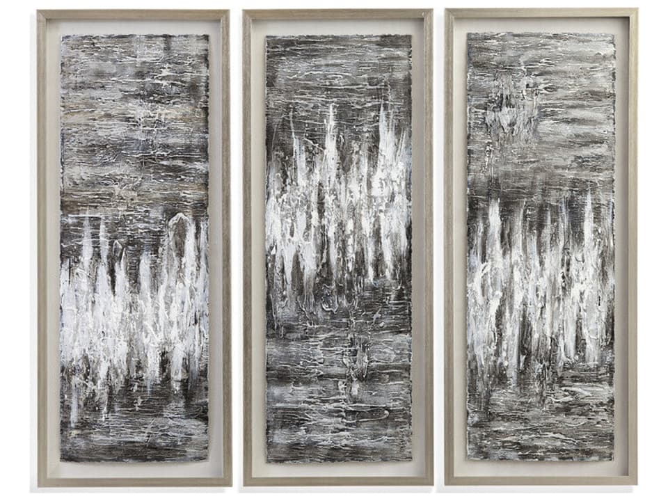 Estatic 3-Piece Hand-Painted Canvas Wall Art Set with Silver Floating Frames