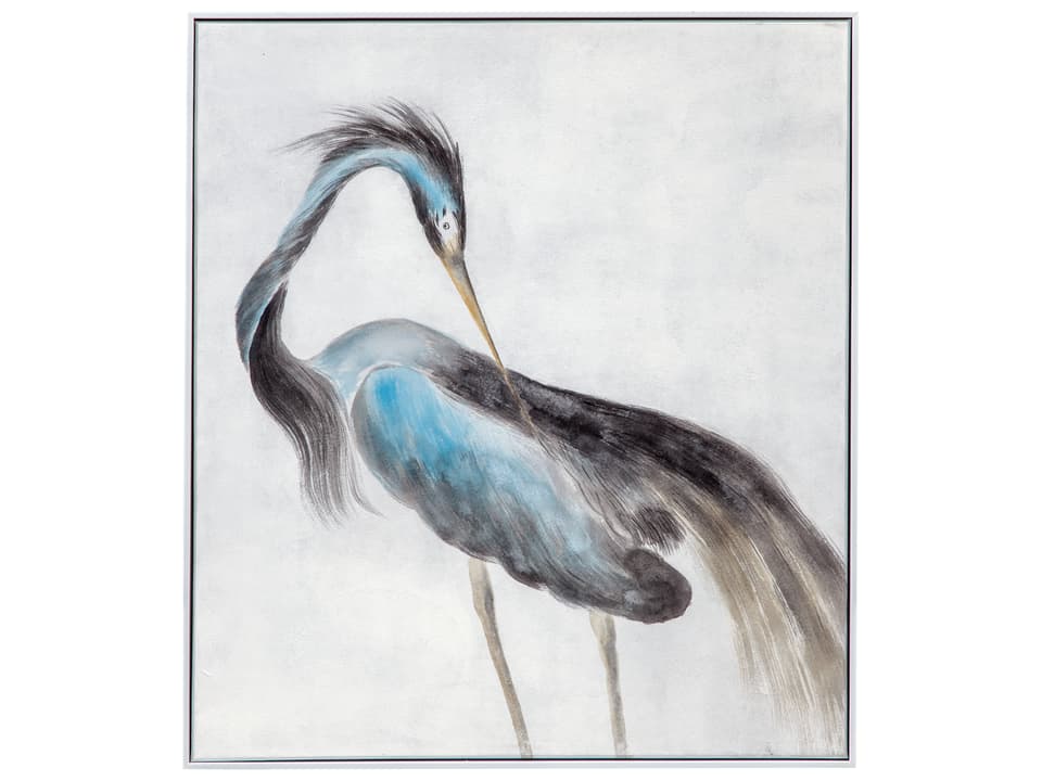 Louisiana Heron Framed Canvas Wall Art with White Frame