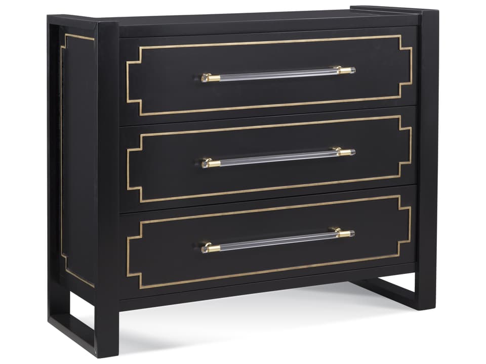 Lowery 3-Drawer Hall Chest in Black Lacquer with Gold Pinstriping