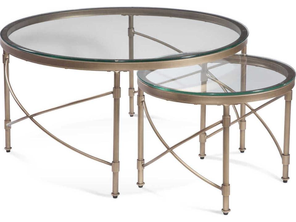 Harrison Round Coffee Table in Antique Gold and Glass