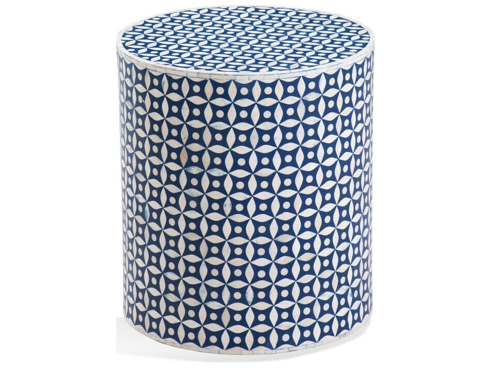 Attic Round Accent Table Bone and Resin in Ivory Blue