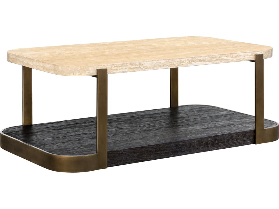 Avalon Rectangle Coffee Table in Travertine and Bronze