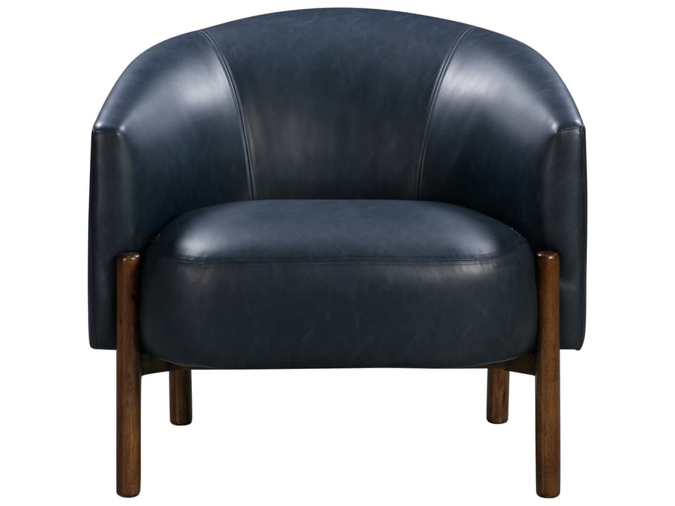 Higgins Upholstered Accent Chair in Navy with Walnut Base