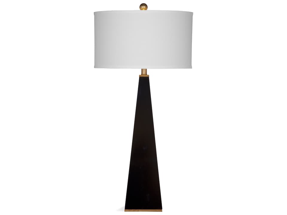 Elle Contemporary Table Lamp in Glossy Black with Linen Shade