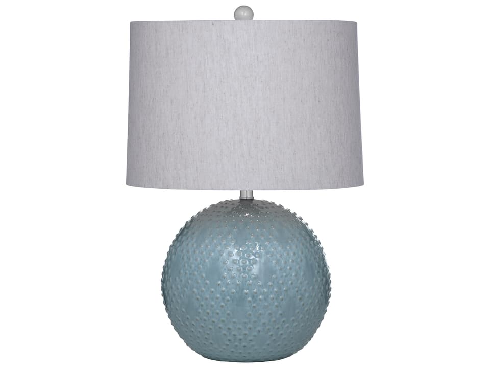 Kettler Light Blue Ceramic Table Lamp with Gray Linen Shade