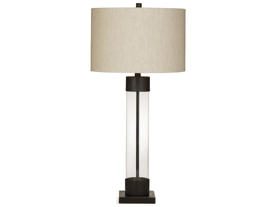 Brannan Table Lamp with Glass Base and Linen Shade in Bronze