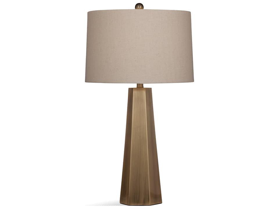 Marsham Metal Table Lamp in Brushed Gold with Beige Linen Shade