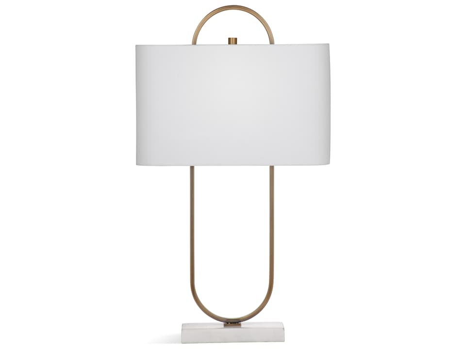 Mabel Table Lamp in Antique Brass with White Linen Shade