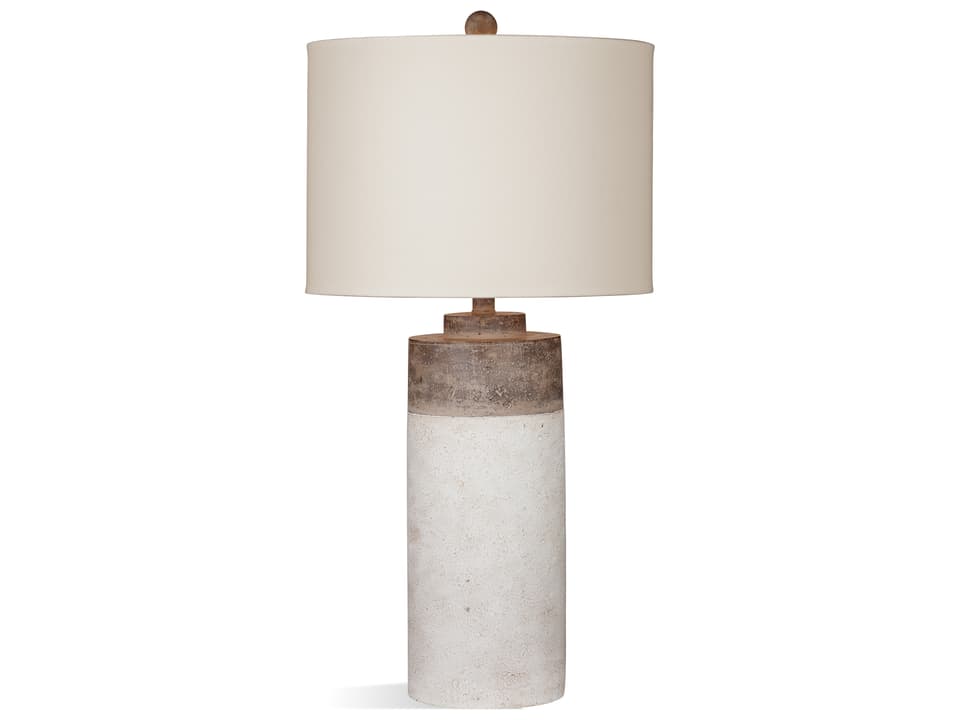 Lamar Table Lamp in Textured White and Beige with Cream Linen Shade