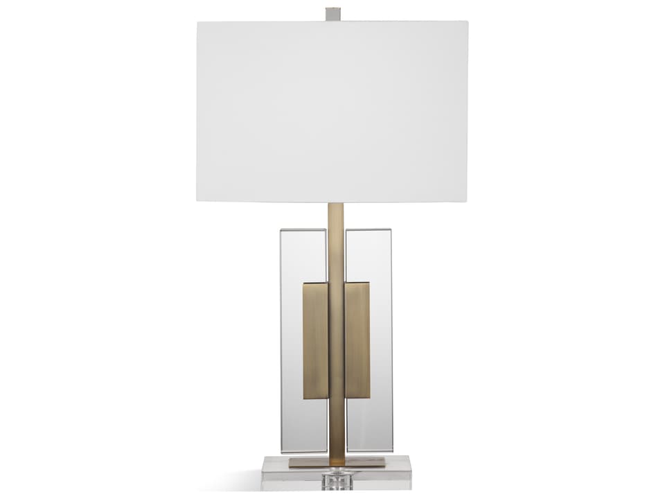 Cynthia Crystal and Brass Table Lamp with White Linen Shade