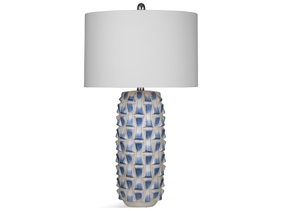 Stones Collection Ceramic Table Lamp in Blue and White with White Shade