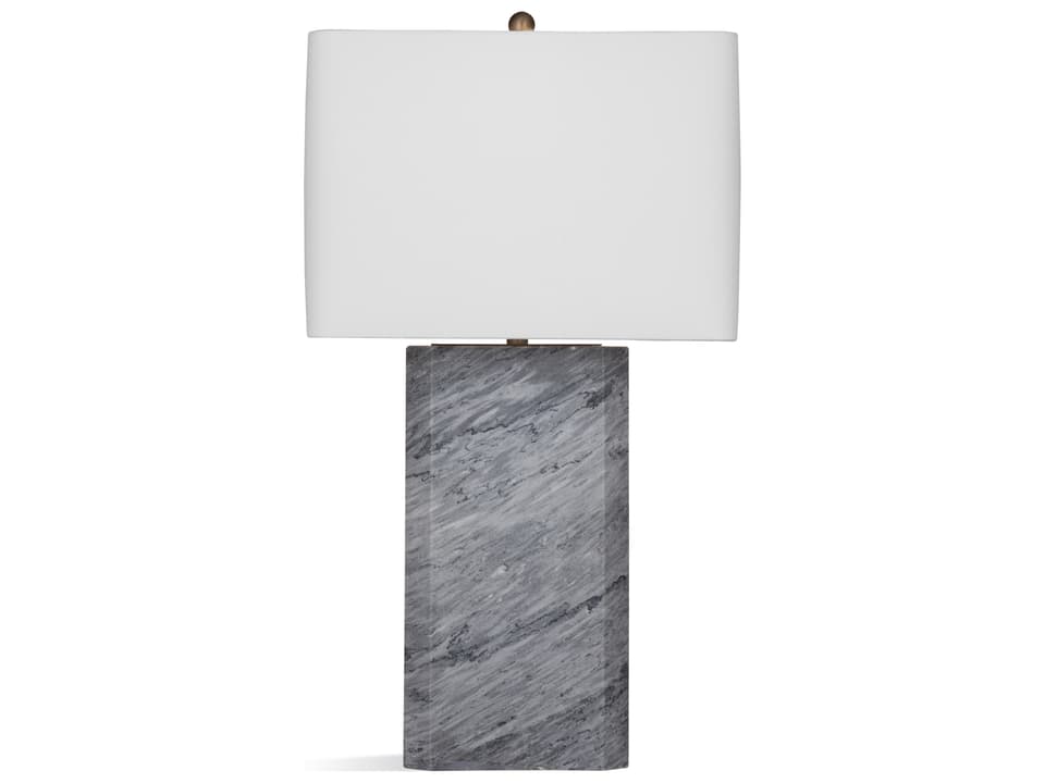 Leed Grey Marble Table Lamp with White Linen Shade