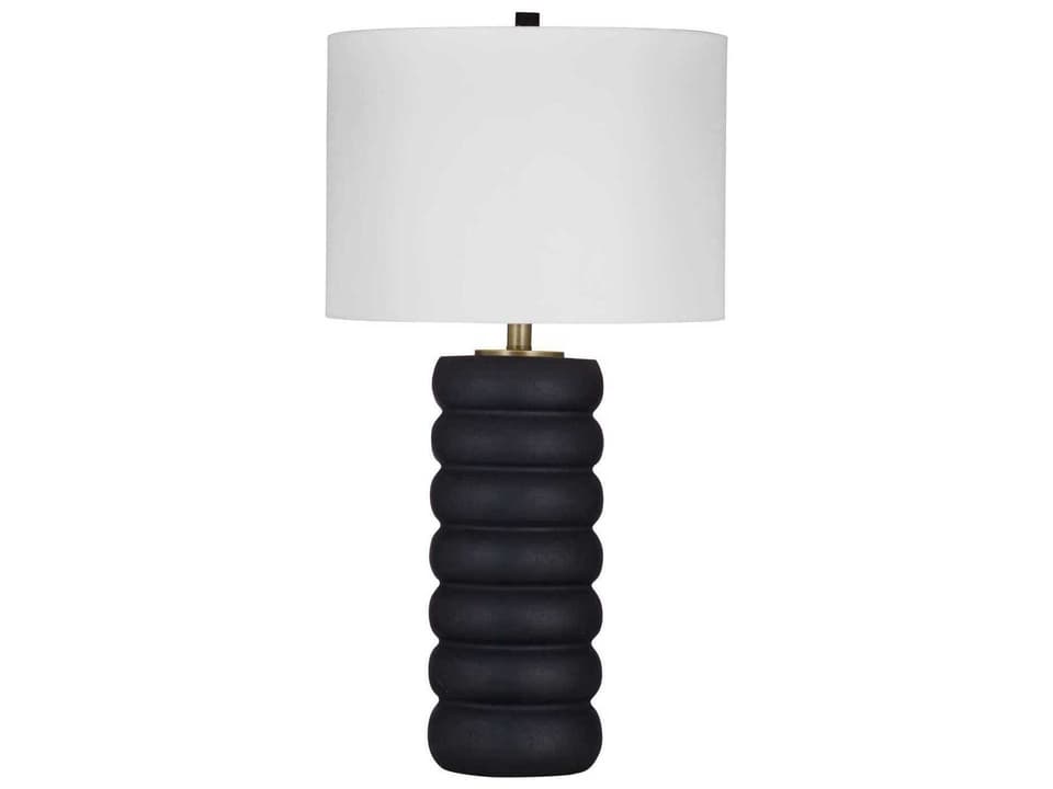 Pareena Modern Table Lamp in Black Resin with White Linen Shade