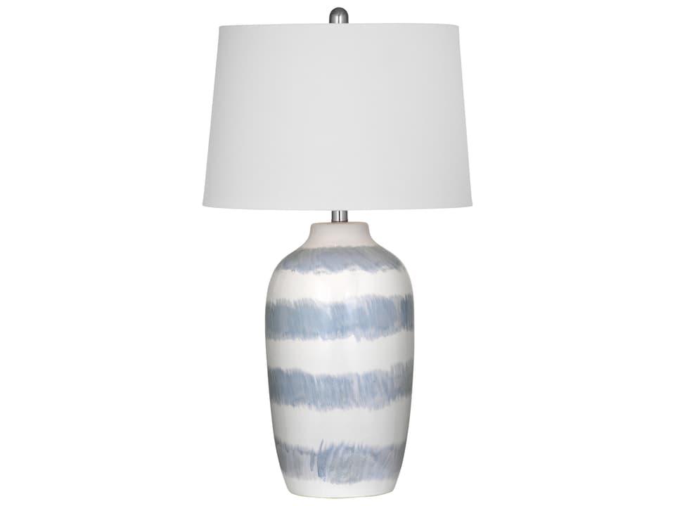 Harper Table Lamp with Blue Striped Ceramic Base and White Shade