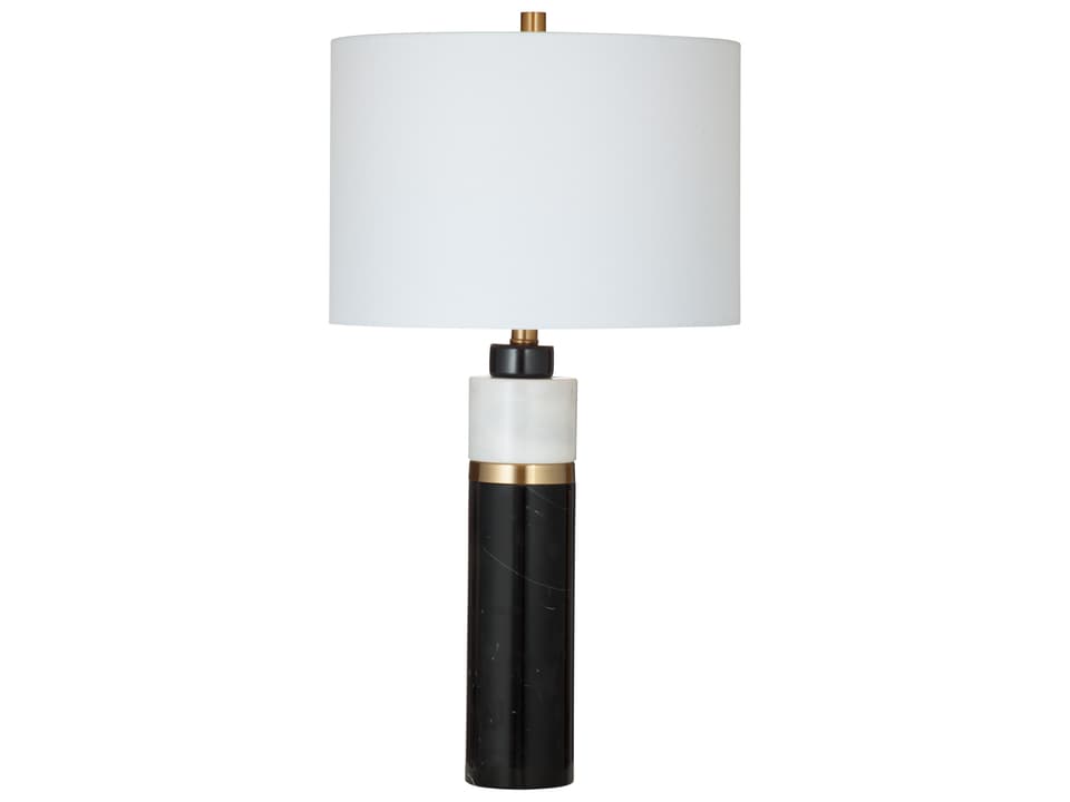 Gregory Black Brass White Table Lamp with Drum Shade
