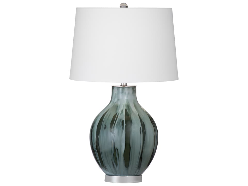 Mersay Smoke Glass Table Lamp with White Drum Shade