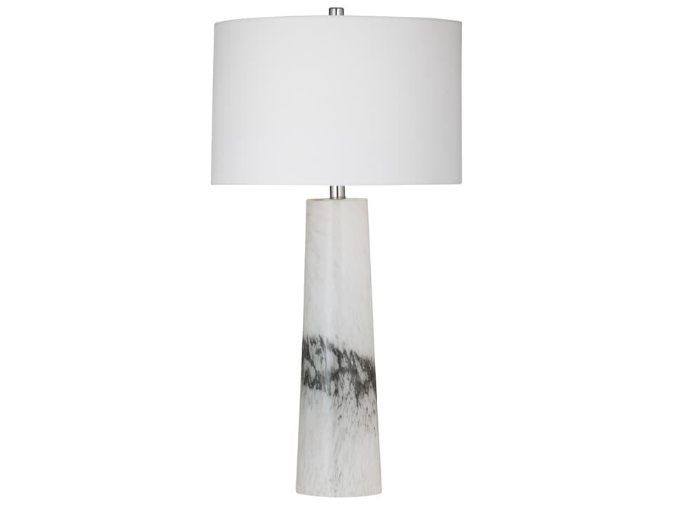Medway Glass Table Lamp with White Fabric Drum Shade in Black and White