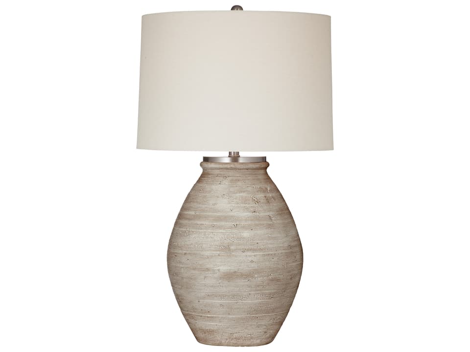 Fraser Table Lamp with Textured Beige Cement Base and Linen Shade