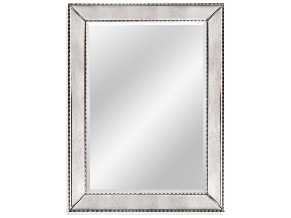 Hollywood Glam Beaded Rectangular Wall Mirror in Silver Leaf