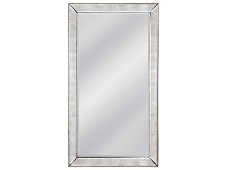Beaded Floor Mirror with Antiqued Silver Finish
