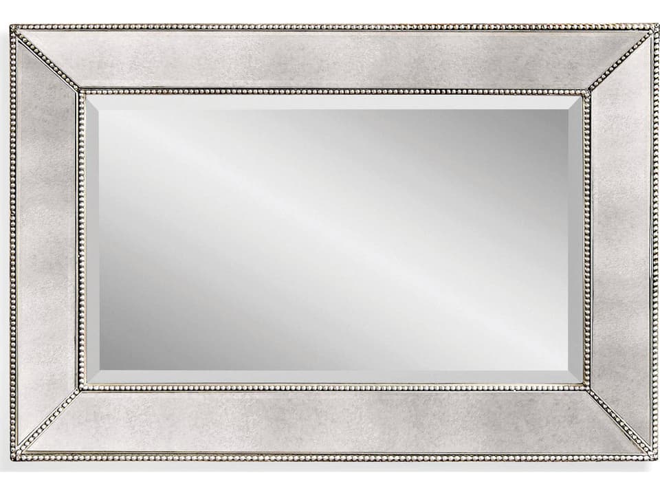 Hollywood Glam Beaded Rectangular Wall Mirror in Antique Mirror Finish