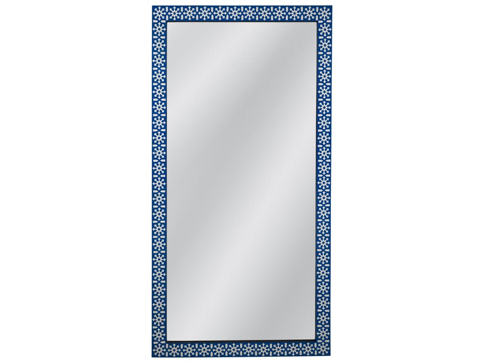Kamal Rectangular Floor Mirror in Blue and Ivory